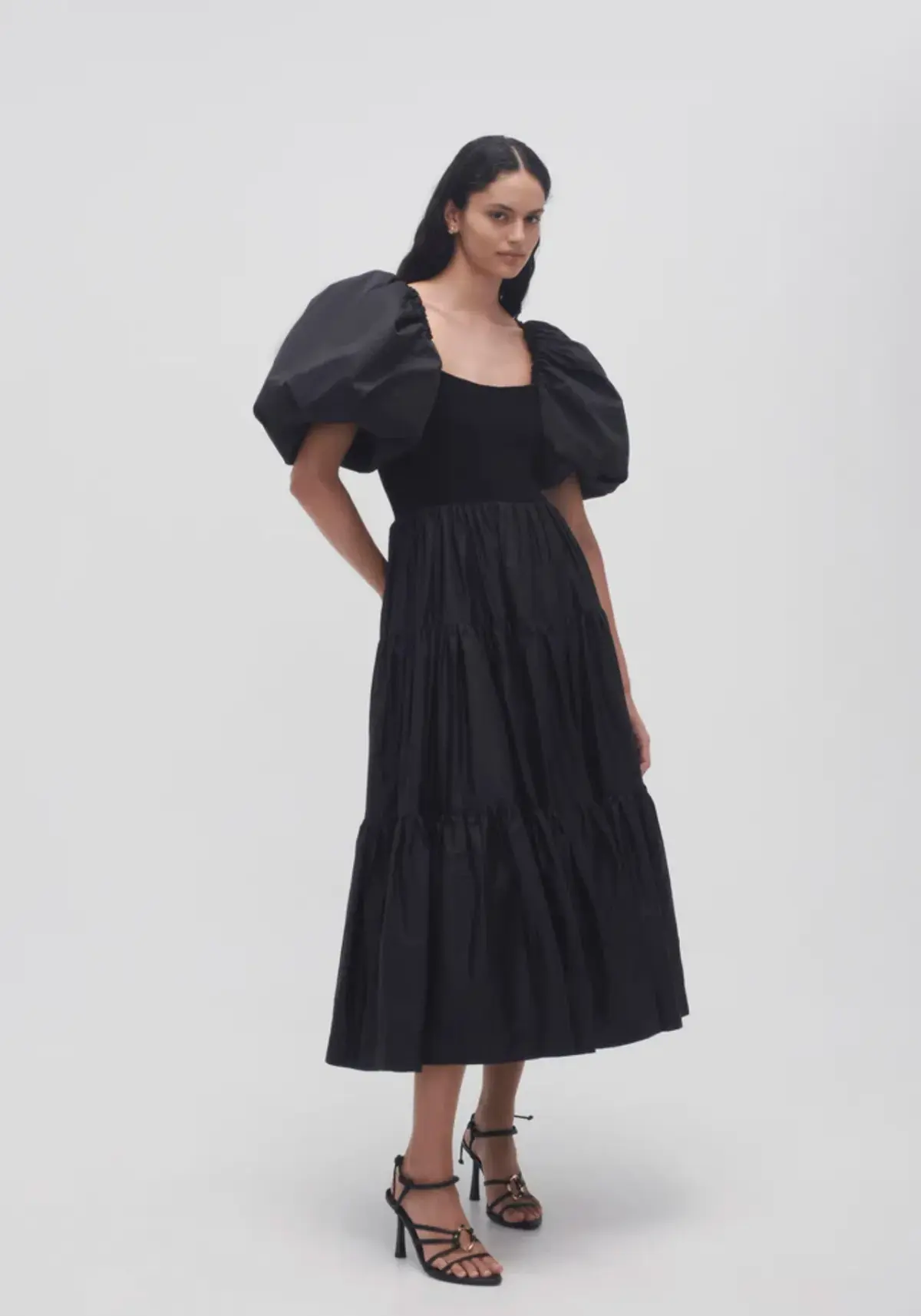 Aje Casa Puff Sleeve Midi Dress Black Size AU 10 - Image 1