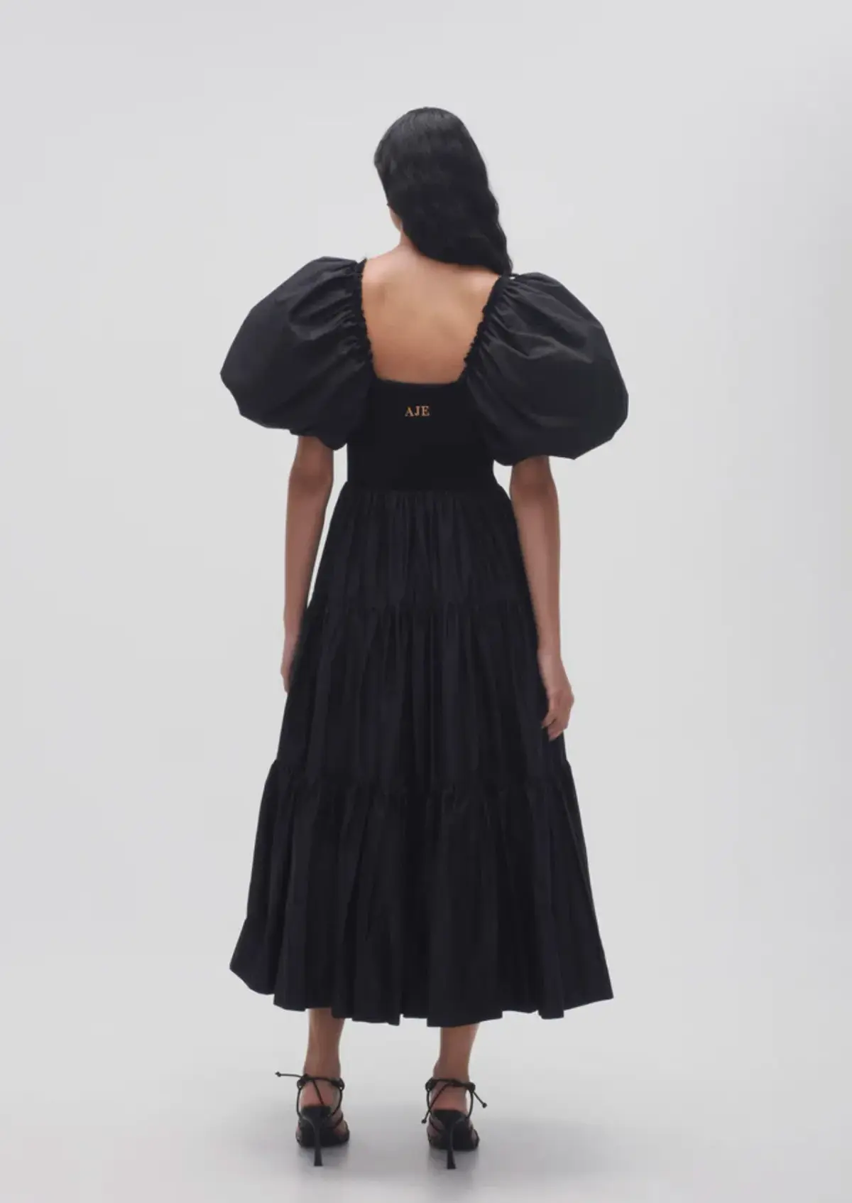 Aje Casa Puff Sleeve Midi Dress Black Size AU 10 - Image 2