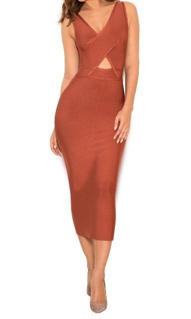 House of CB Feray Midi Dress Rust Size 8 for rent on The Volte - main image