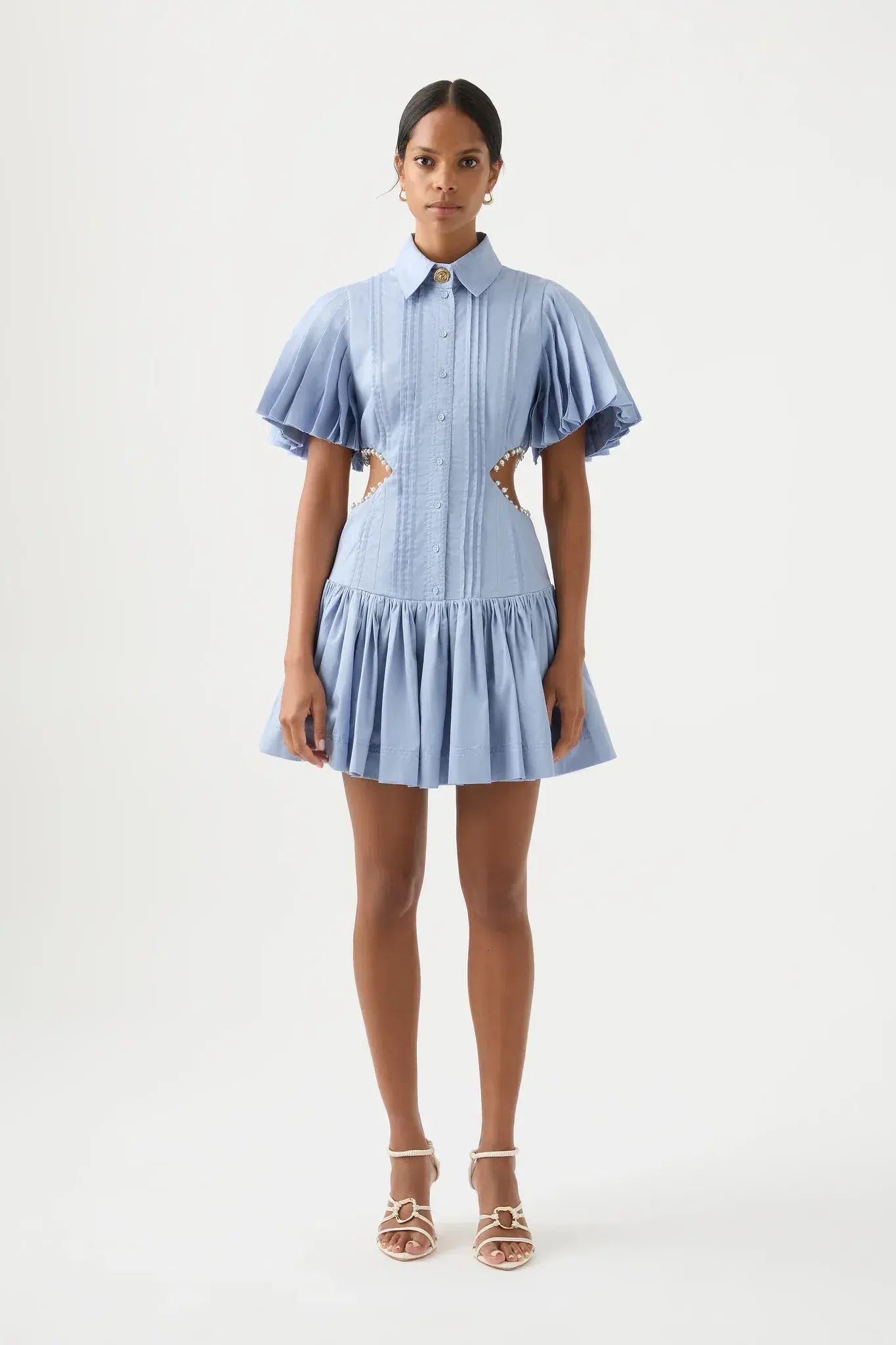 Aje Mythos Pearl Waist Mini Dress Steel Blue Size 8 - Image 1