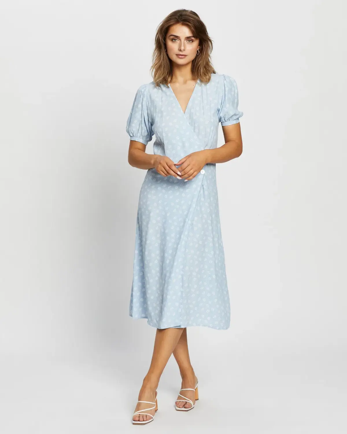Faithfull The Brand Carmine Midi Dress Blue/Floral Print Size 10 - Image 2