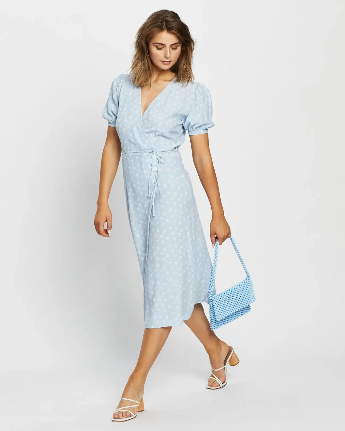 Faithfull The Brand Carmine Midi Dress Blue/Floral Print Size 10 - Image 1