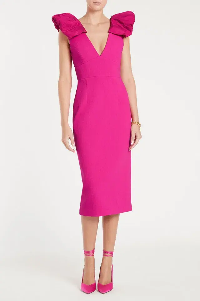 Rebecca Vallance Cupid's Bow Midi Dress Fuchsia Size AU 6  - Image 1