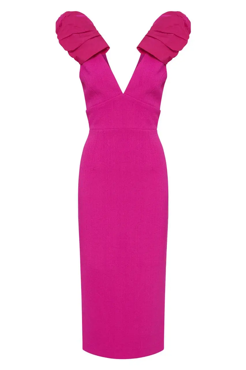 Rebecca Vallance Cupid's Bow Midi Dress Fuchsia Size AU 6  - Image 3