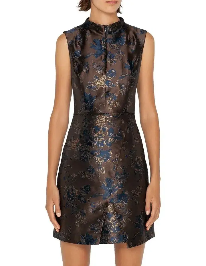 Cue Rose Jacquard Funnel Neck Dress Mocha Size 6 - Image 3