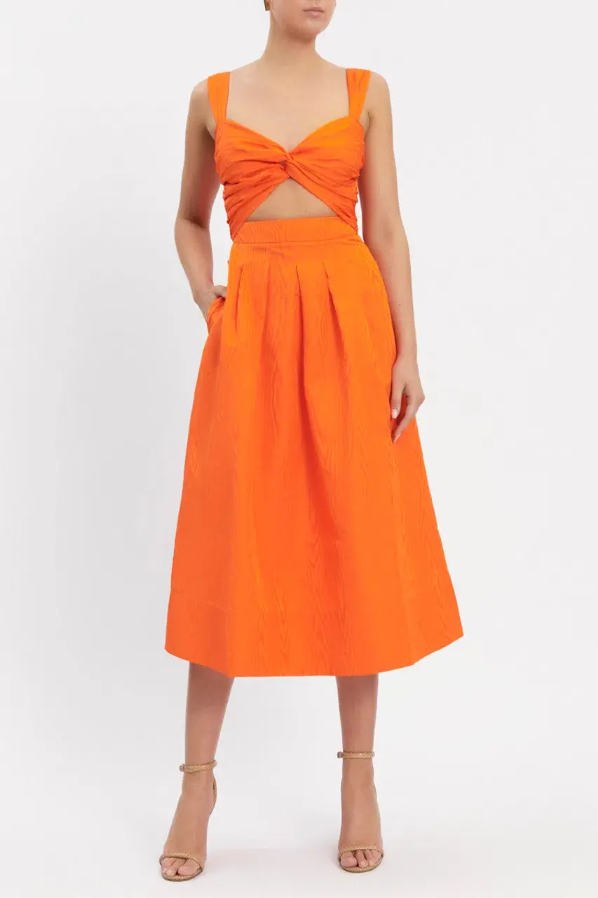 Rebecca Vallance Carmelita Cut Out Midi Dress Orange Size 10 - Image 1