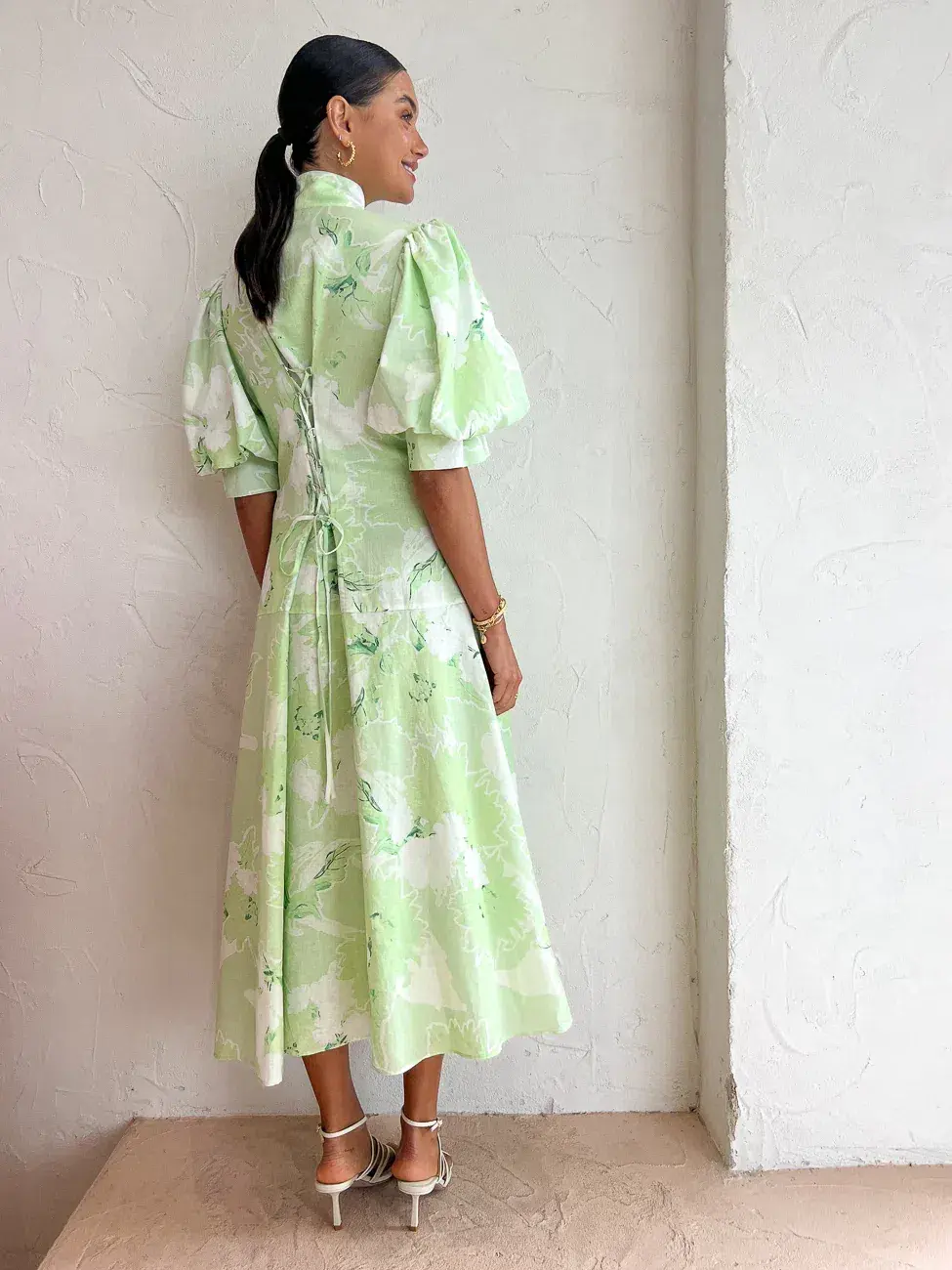 Leo Lin Anneke Drawstring Midi Dress Green Size 12 - Image 2