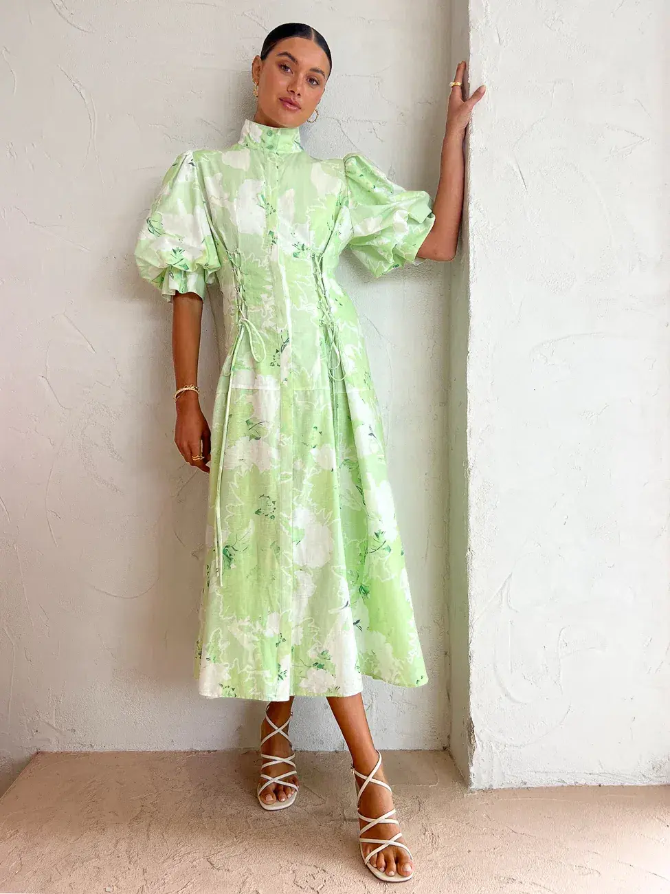 Leo Lin Anneke Drawstring Midi Dress Green Size 12 - Image 1