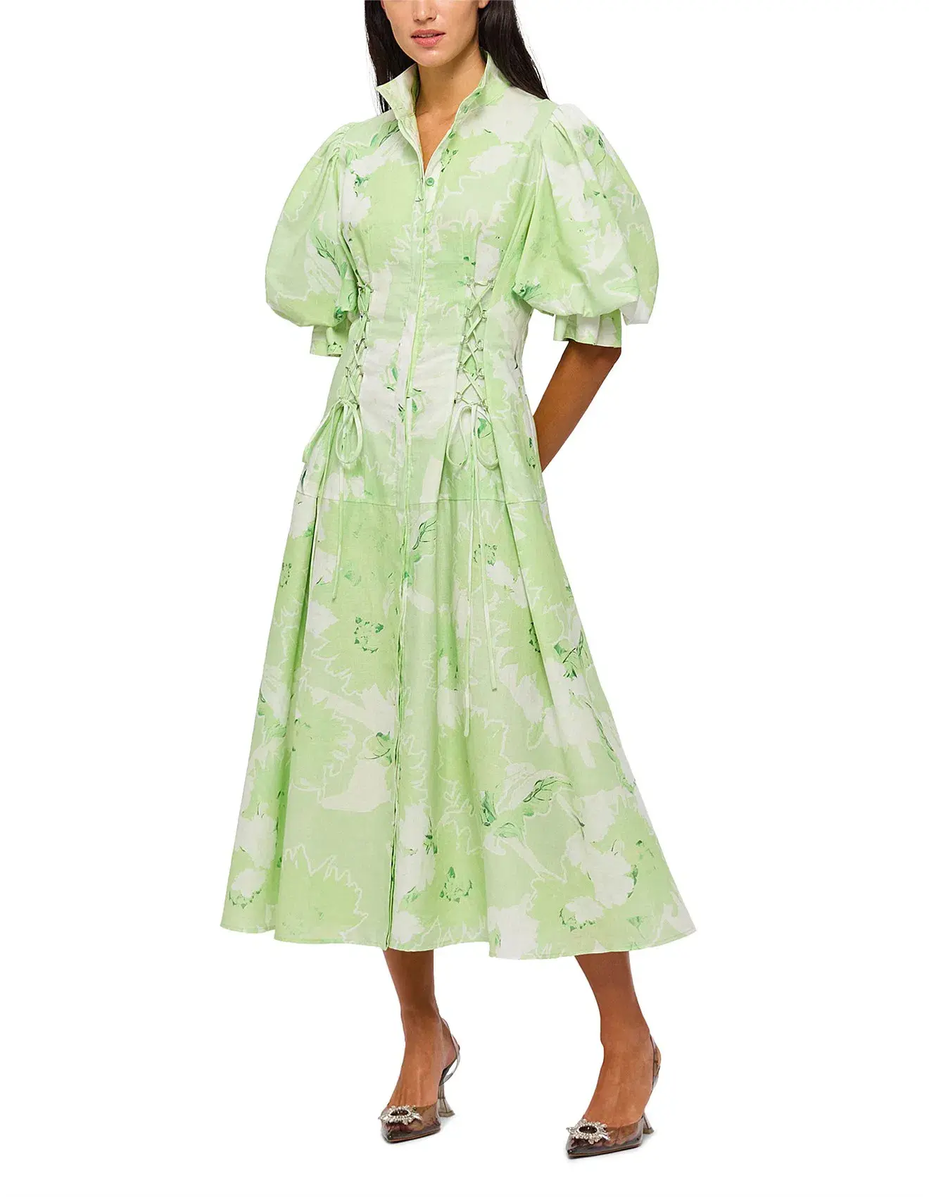 Leo Lin Anneke Drawstring Midi Dress Green Size 12 - Image 3
