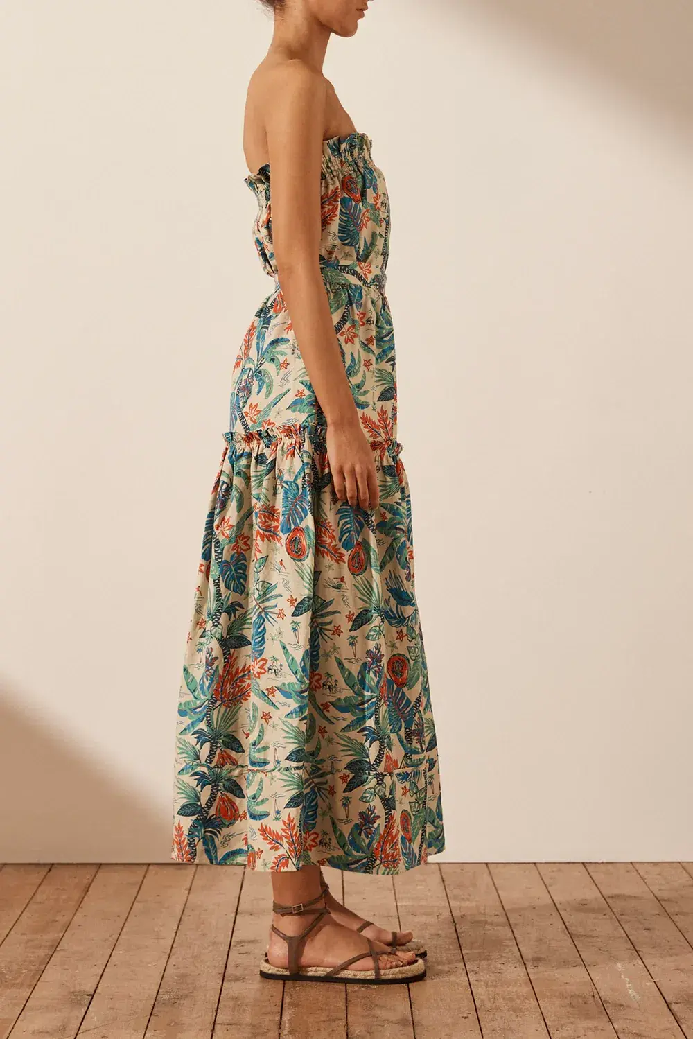 Shona Joy Mahalo Linen Strapless Midi Dress Print Size 8 / S - Image 4