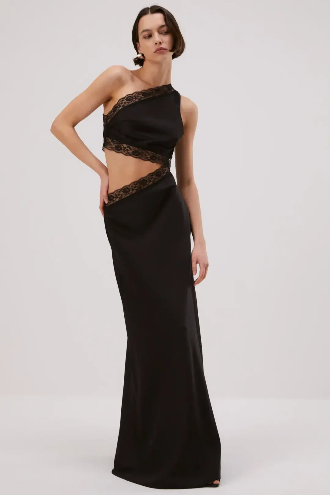 Misha Jillian Satin Gown Black Size 10/M for rent on The Volte - main image