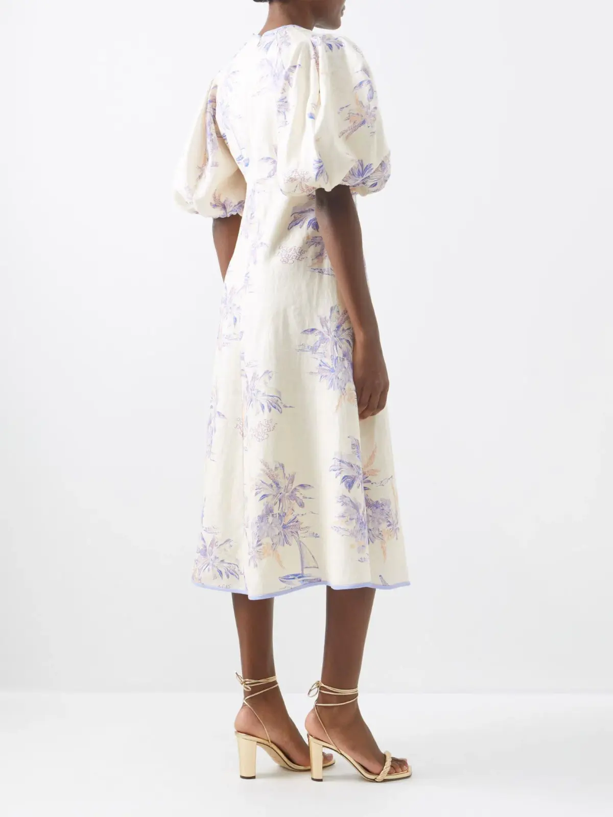 Zimmermann Puff-Sleeve Linen Midi Dress Print Size 3/AU 14 - Image 2