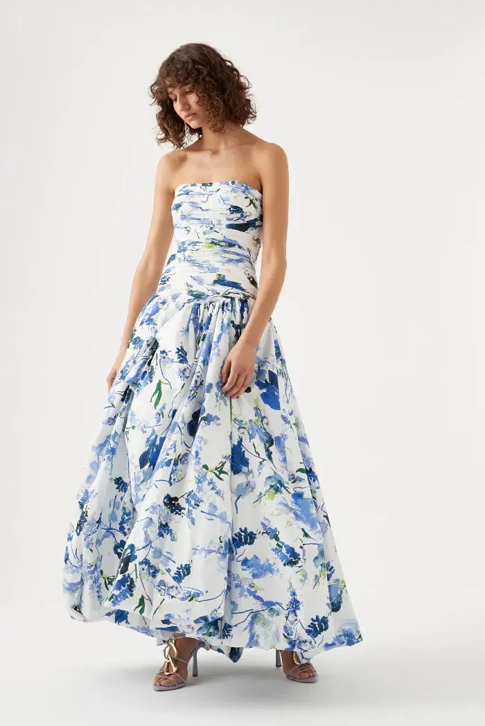 Aje Violette Bubble Hem Maxi Dress Lavenders of Provence Print Size 4 - Image 1