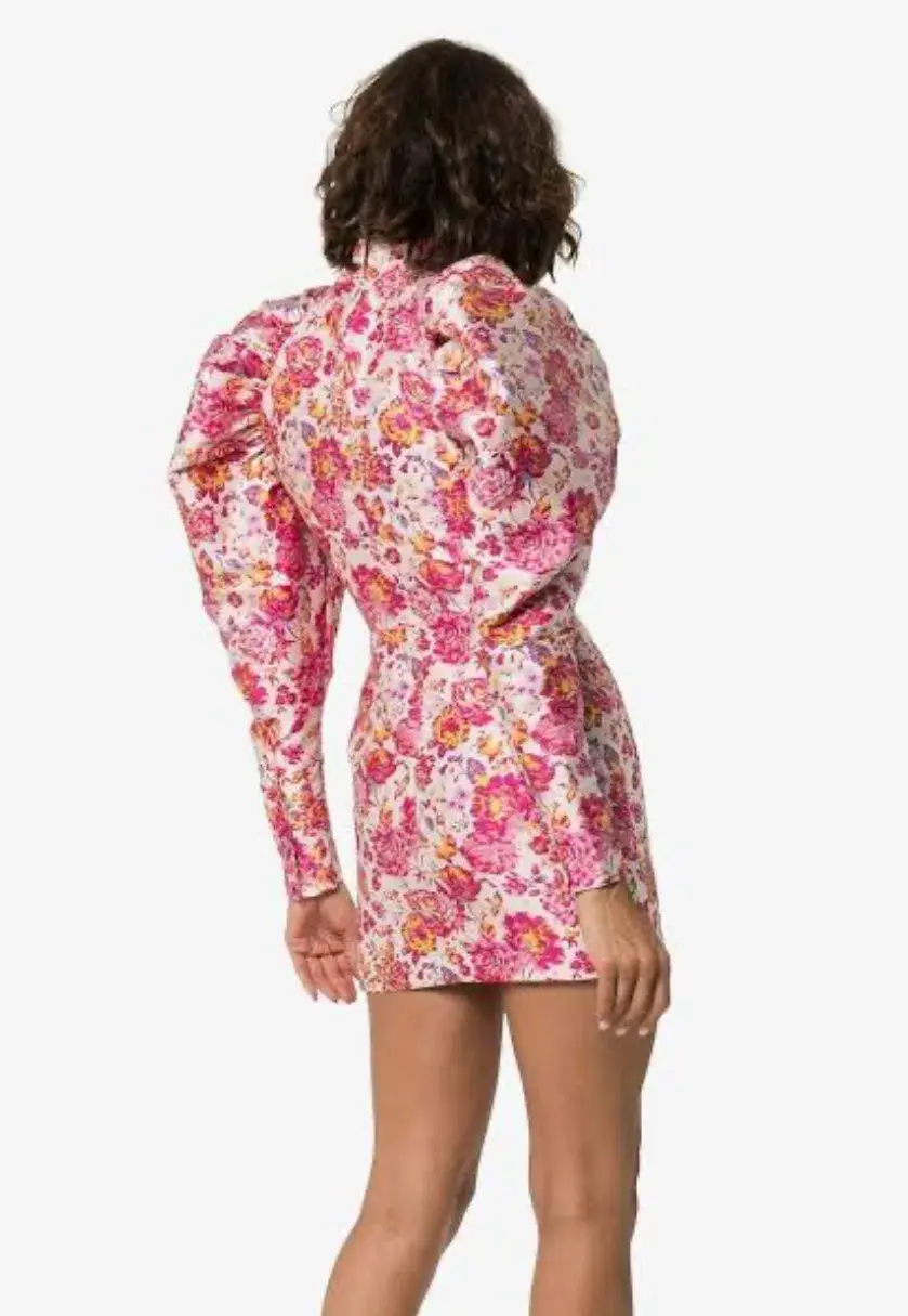 Rotate by Birger Christenson Ruched Floral Jacquard Mini Dress Size 8 - Image 4