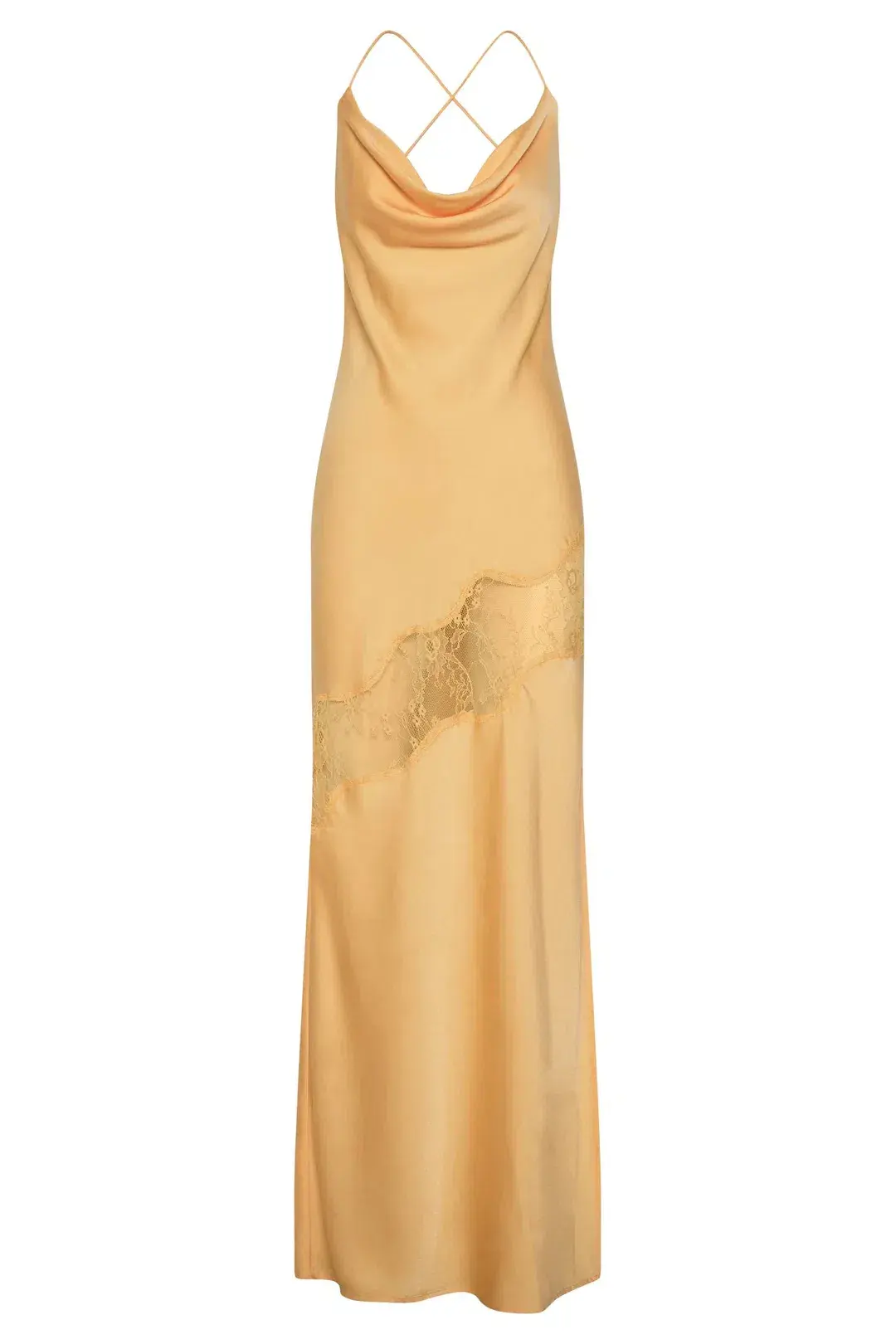 Meshki Chandra Lace Detail Satin Maxi Dress Lemon Size 14 - Image 8
