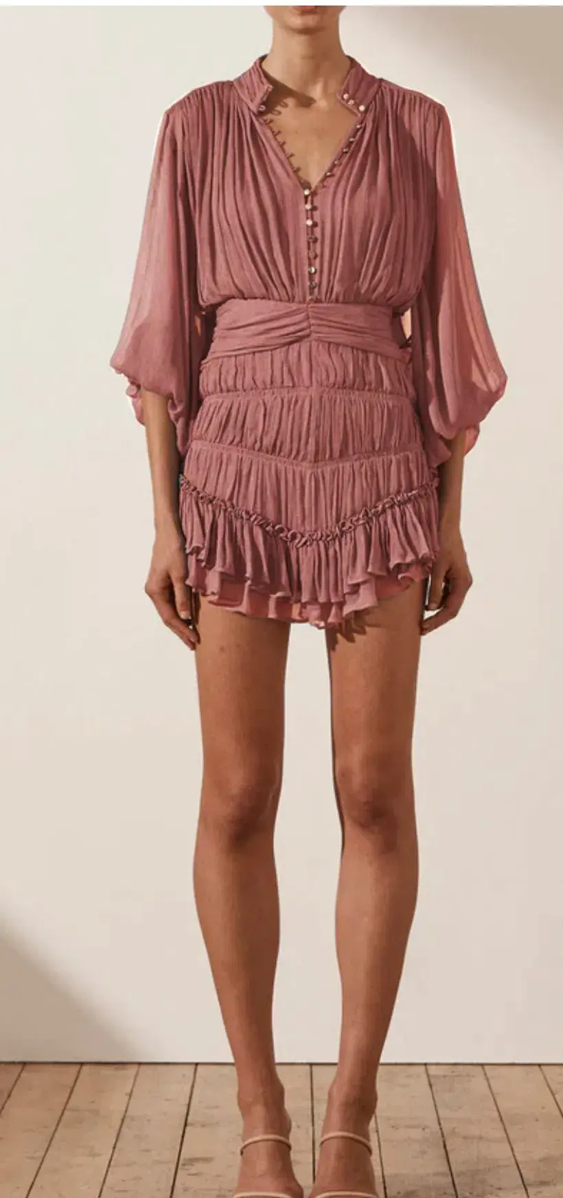 Shona Joy Kayla Button Up Ruched Mini Dress Pink Size 8 - Image 2