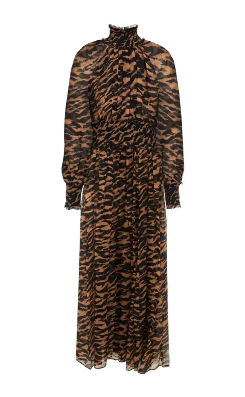 Zimmermann Wavelength Shirred Midi Dress Animal Print Size 0/ AU 8 - Image 3