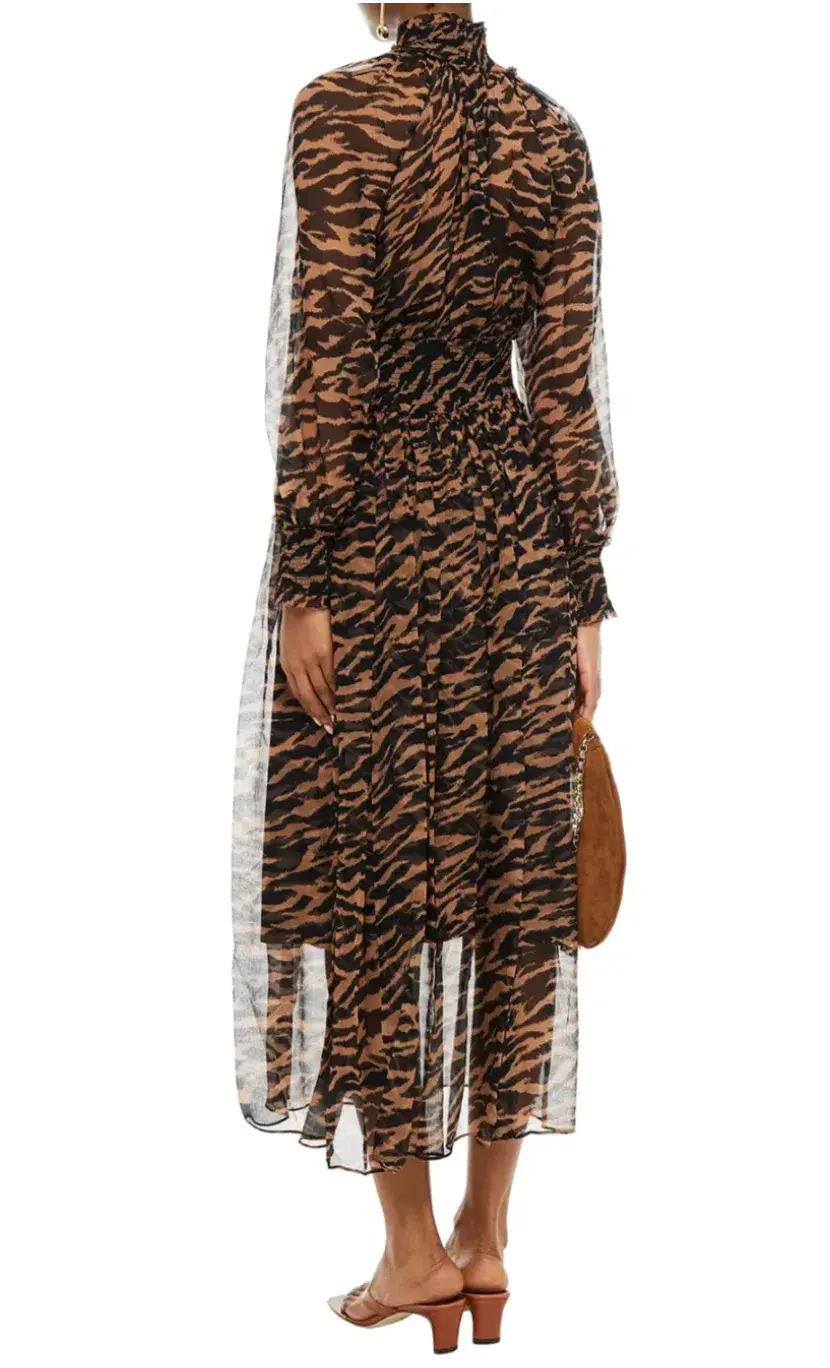 Zimmermann Wavelength Shirred Midi Dress Animal Print Size 0/ AU 8 - Image 2