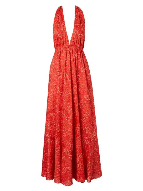 Scanlan Theodore Cotton Paisley Halter Dress Red Size AU 8 - Image 3