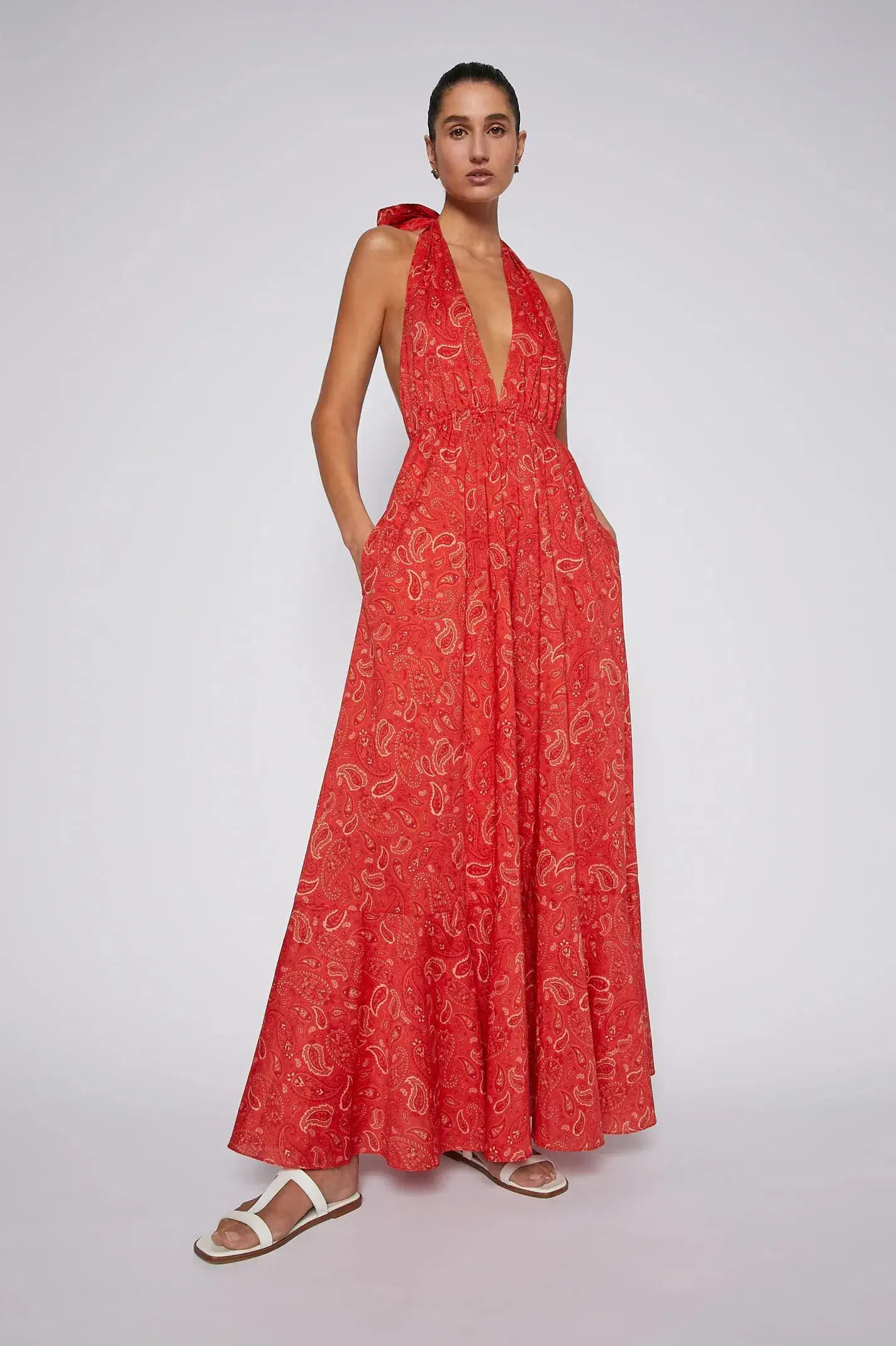 Scanlan Theodore Cotton Paisley Halter Dress Red Size AU 8 - Image 1
