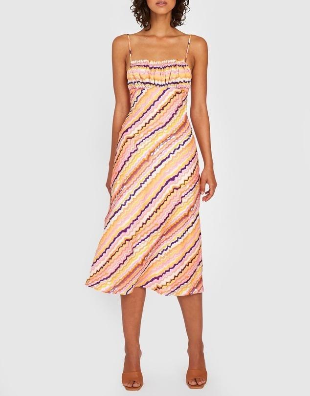By Johnny Elle Bias Midi Dress Rainbow Drip Print Size 6 - Image 3