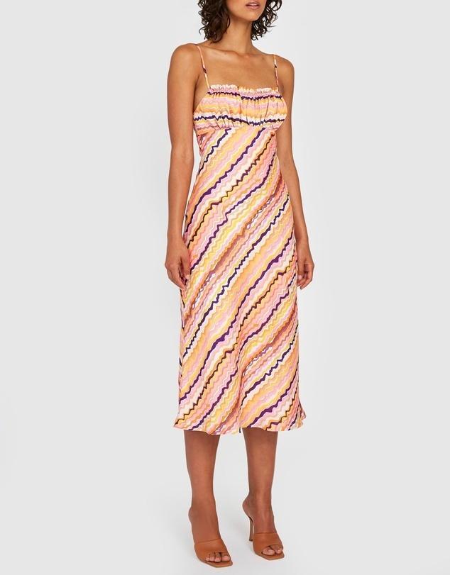 By Johnny Elle Bias Midi Dress Rainbow Drip Print Size 6 - Image 2