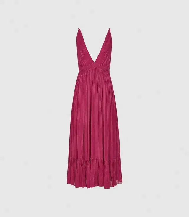 Reiss Women's Marie Textured Fabric Dress Pink Size 10 - Image 4