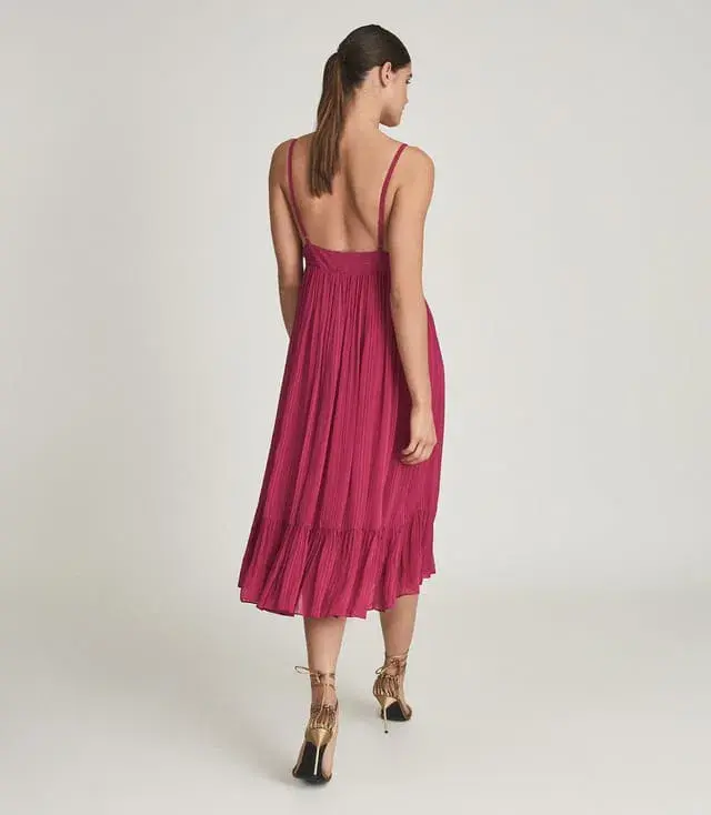 Reiss Women's Marie Textured Fabric Dress Pink Size 10 - Image 3