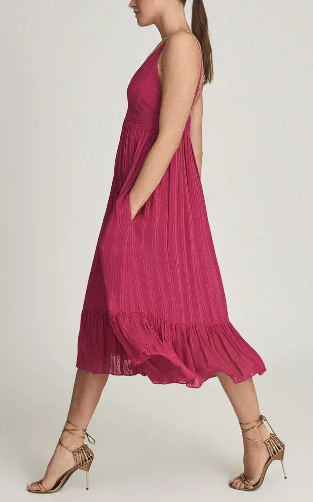 Reiss Women's Marie Textured Fabric Dress Pink Size 10 - Image 2