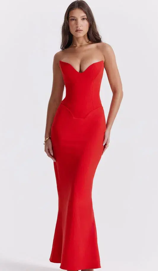 House of CB Tamara Strapless Corset Dress Red Size 8 - Image 3