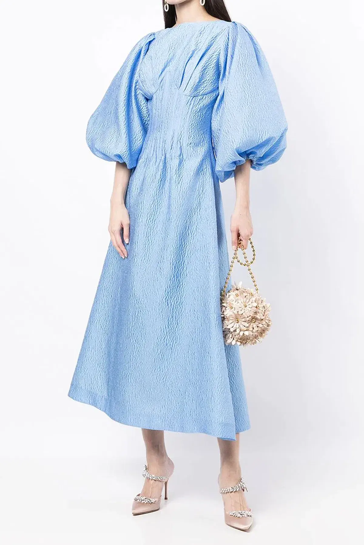 Rachel Gilbert Emiko Balloon-Sleeve Maxi Dress Blue Size 3/Au 12 - Image 1