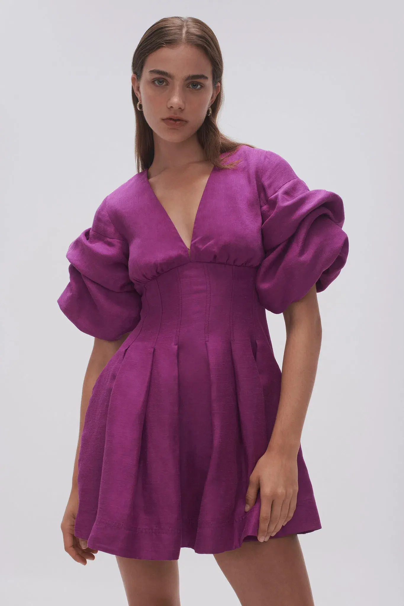 Aje Adelie Puff Sleeve Mini Dress Purple Size 8 - Image 2