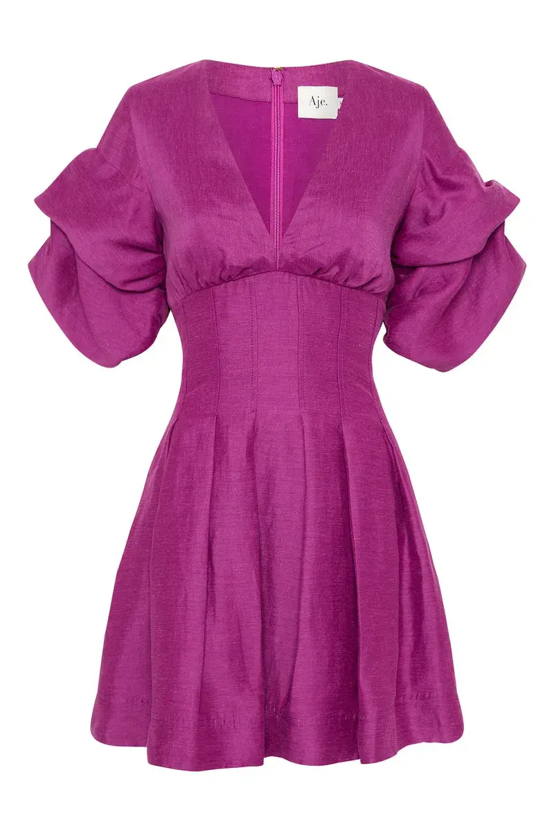 Aje Adelie Puff Sleeve Mini Dress Purple Size 8 - Image 4