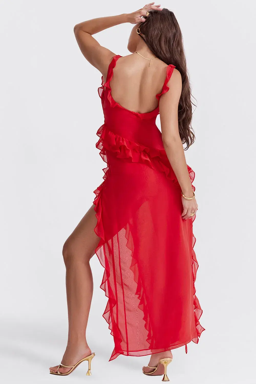 House of CB Ariela Cherry Ruffle Maxi Dress Red Size S/AU 8 - Image 4