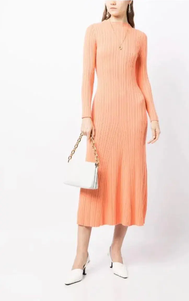 Anna Quan Long Sleeve Ribbed Knit Midi Dress Orange  Size AU 10 - Image 1