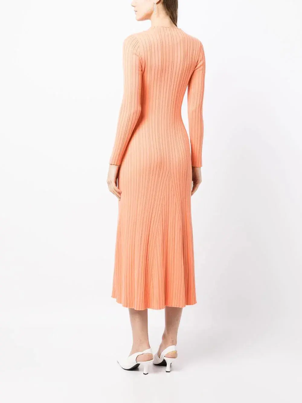 Anna Quan Long Sleeve Ribbed Knit Midi Dress Orange  Size AU 10 - Image 2