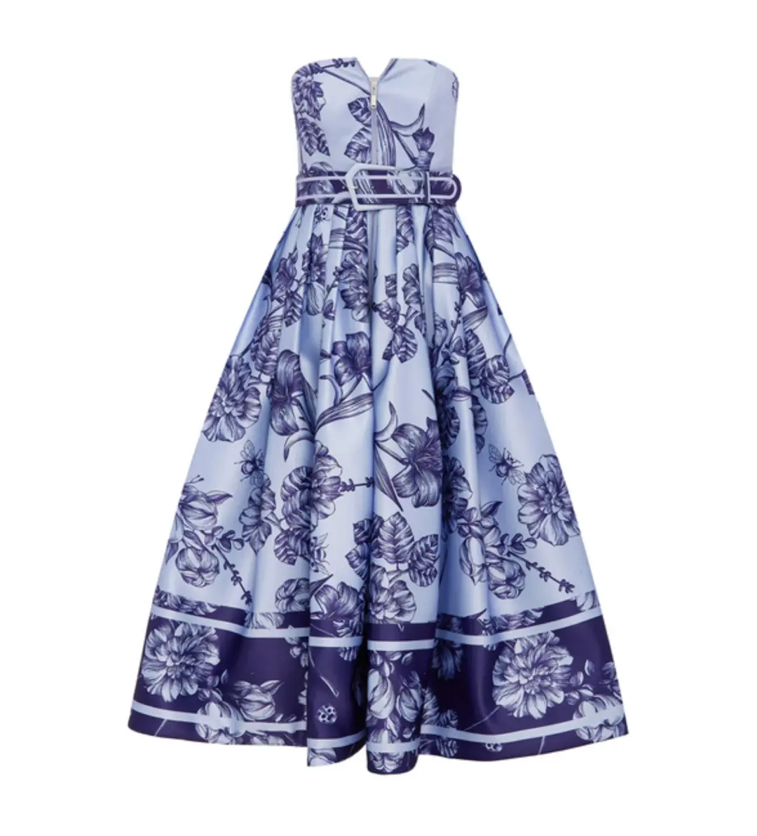 Leo Lin Norine Bustier Midi Dress Harmony Print in Hyacinth Size AU 10 for rent on The Volte - main image