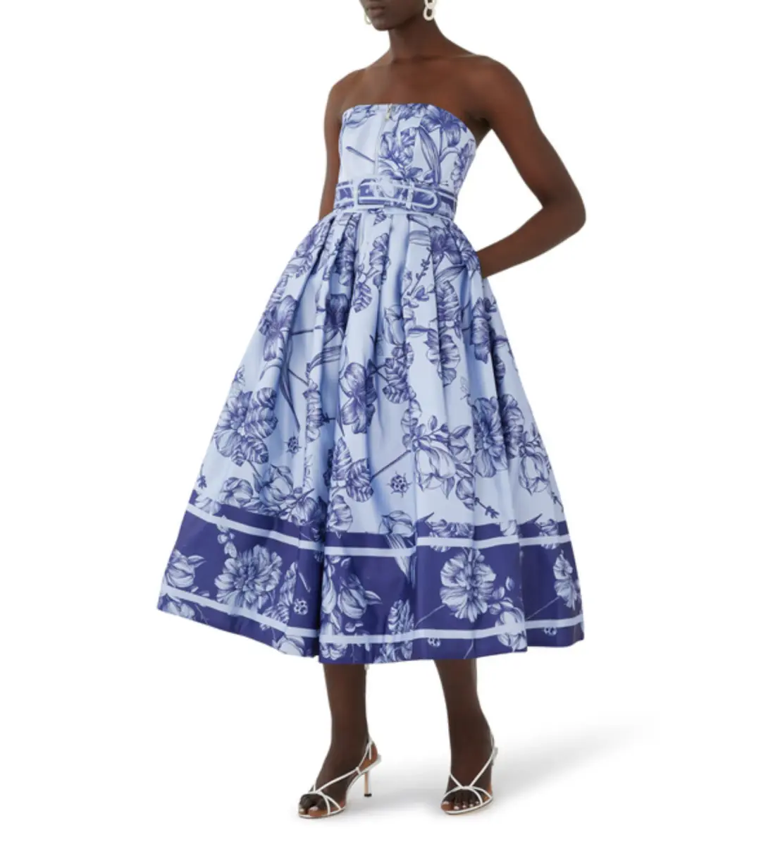 Leo Lin Norine Bustier Midi Dress Harmony Print in Hyacinth Size AU 10 for rent on The Volte - main image