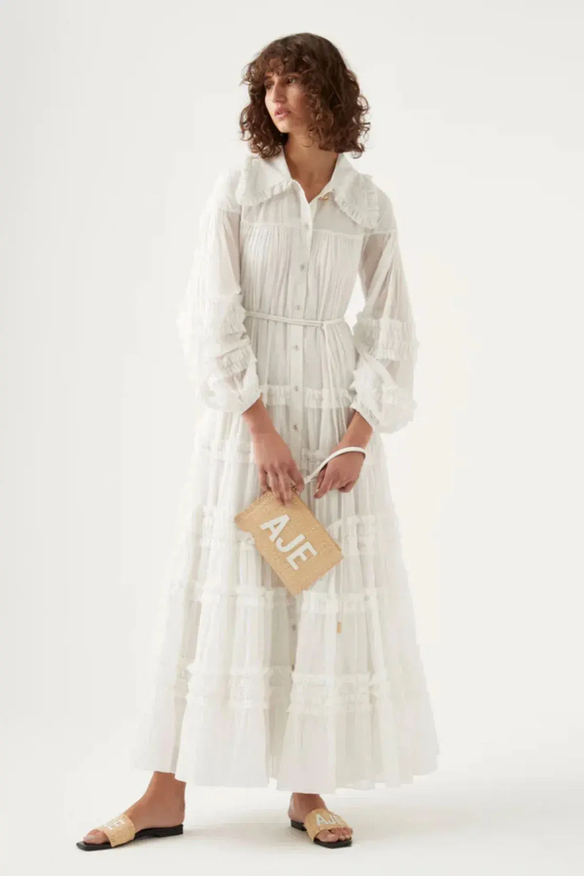 Aje Memento Tiered Maxi Dress In White Size AU 12  - Image 1