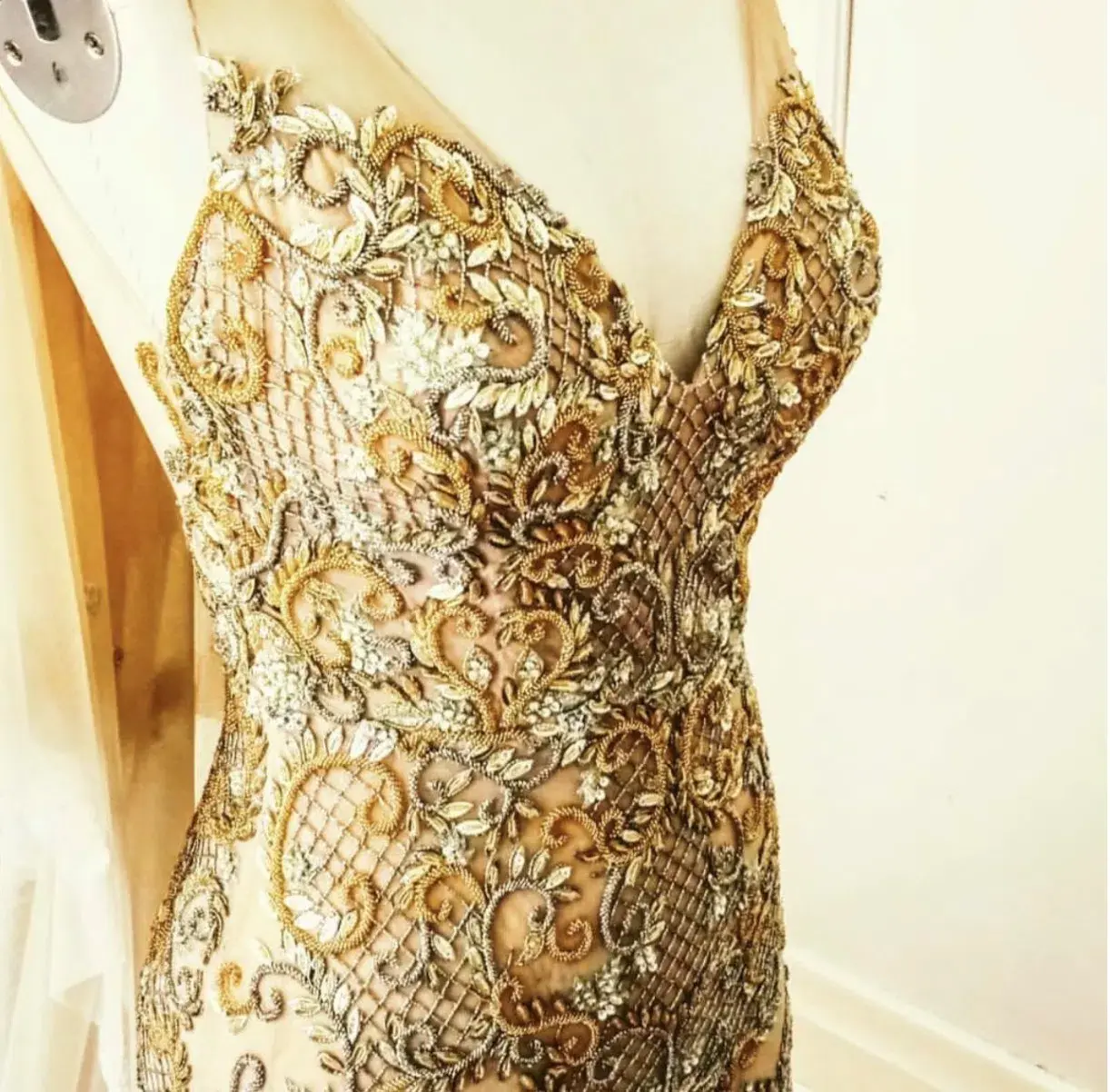 Jane Hill Custom Gold Beaded Gown Size 8 - Image 2