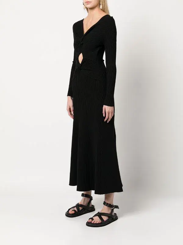 Anna Quan Paige Ribbed Cut-Out Longsleeve Midi Maxi Dress Black Size 6 for rent on The Volte - main image