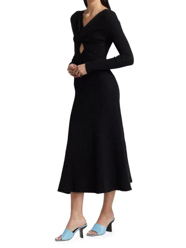 Anna Quan Paige Ribbed Cut-Out Longsleeve Midi Maxi Dress Black Size 6 - Image 4