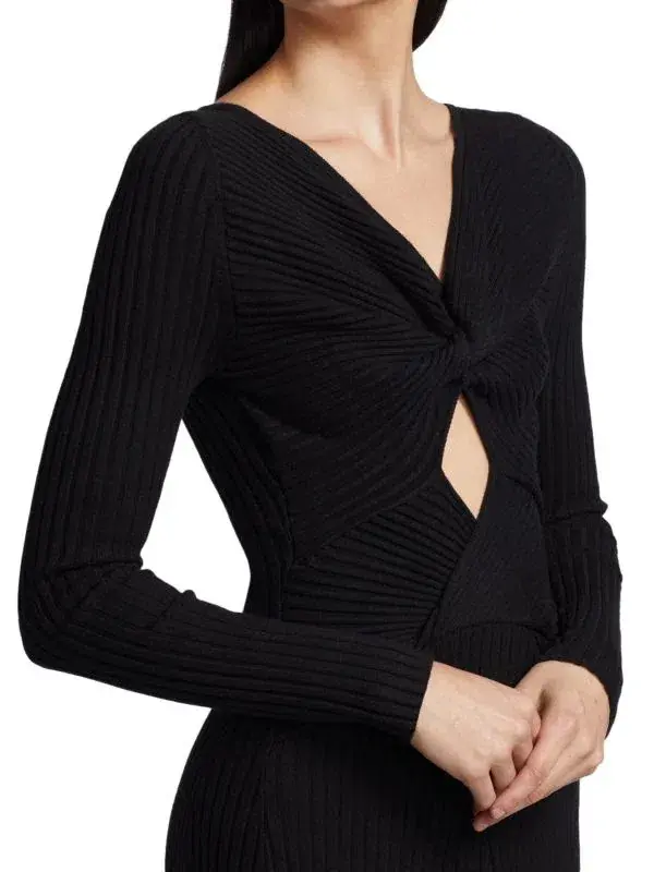 Anna Quan Paige Ribbed Cut-Out Longsleeve Midi Maxi Dress Black Size 6 for rent on The Volte - main image