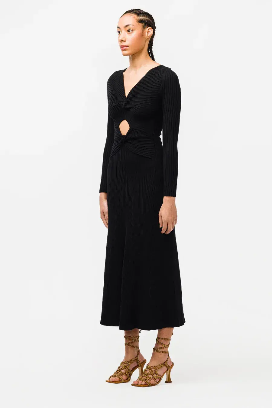 Anna Quan Paige Ribbed Cut-Out Longsleeve Midi Maxi Dress Black Size 6 for rent on The Volte - main image