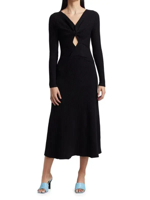 Anna Quan Paige Ribbed Cut-Out Longsleeve Midi Maxi Dress Black Size 6 for rent on The Volte - main image