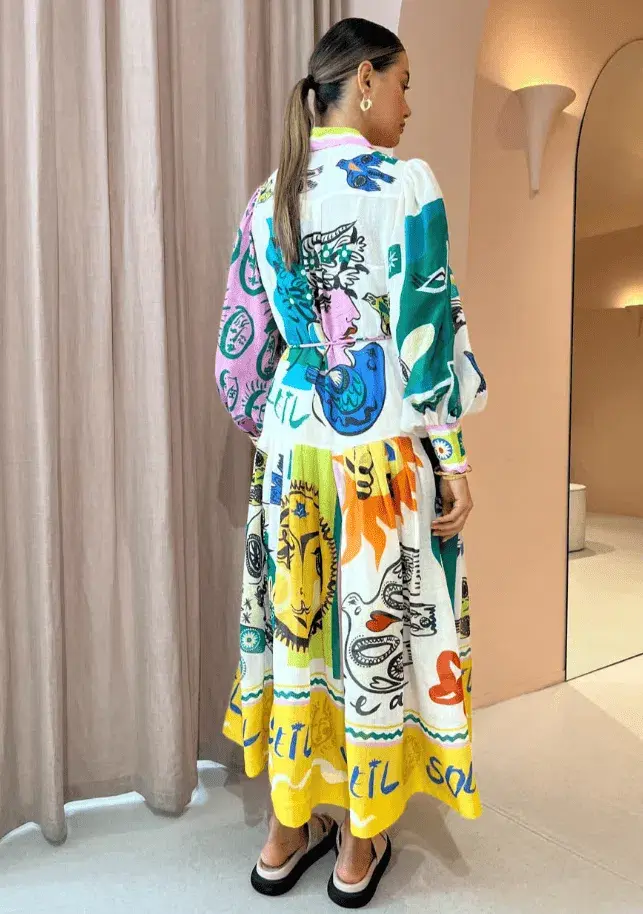 Alemais Soleil Patchwork Shirt Dress Multi Print Size AU 10 - Image 4