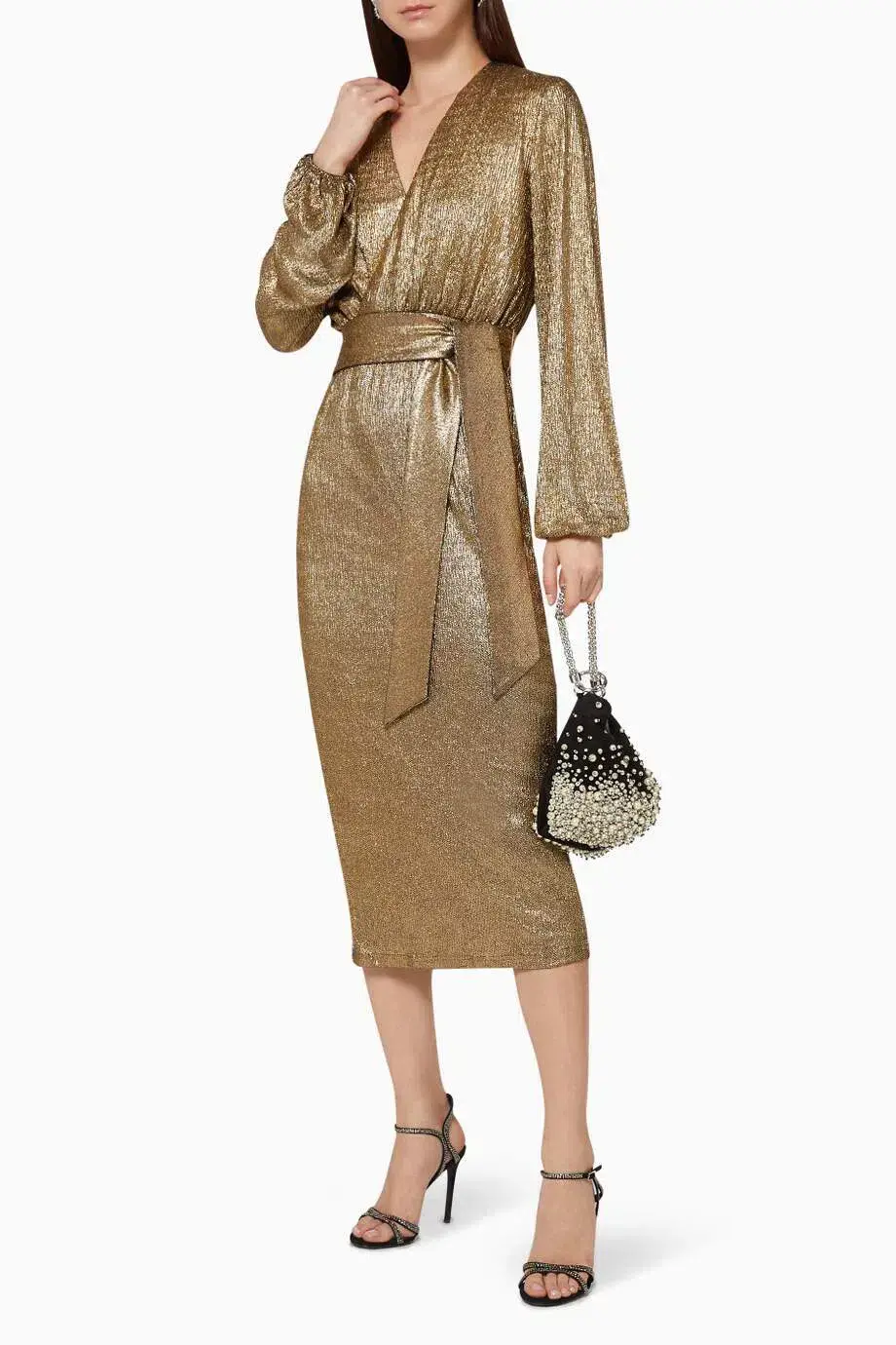 Elle Zeitoune Chase Midi Dress in Gold Size 12 - Image 6