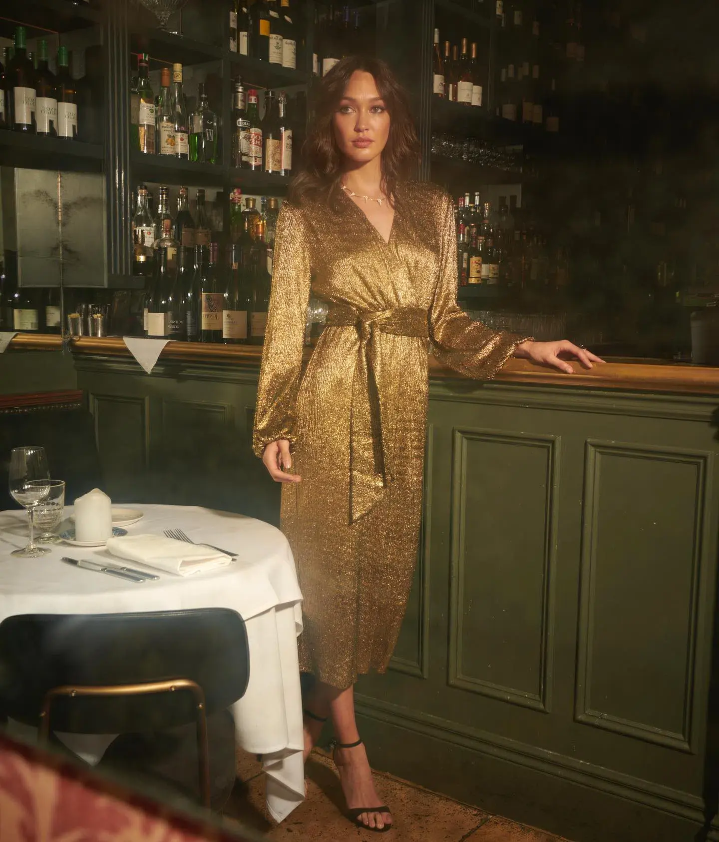 Elle Zeitoune Chase Midi Dress in Gold Size 12 - Image 3