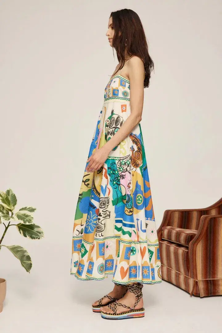 Alemais Soleil Sundress Cream Print Size 8 - Image 3