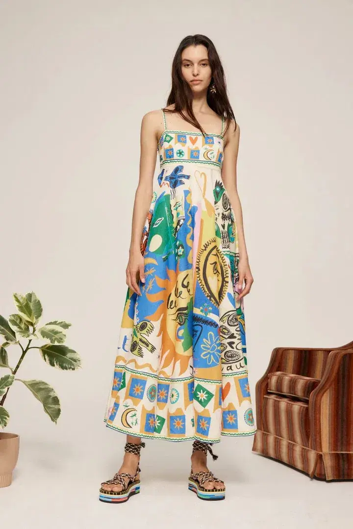 Alemais Soleil Sundress Cream Print Size 8 for rent on The Volte - main image